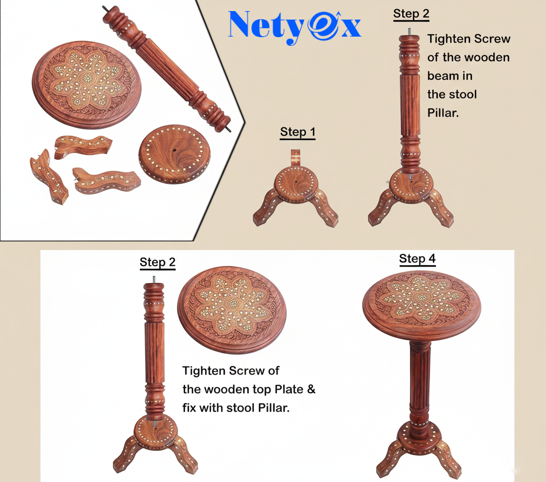 Sheesham Wood Brass Carved Side Table