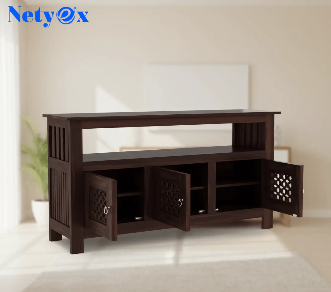 Solid Wooden Cabinet Sideboard with 6 Shelves and 3-Door Storage