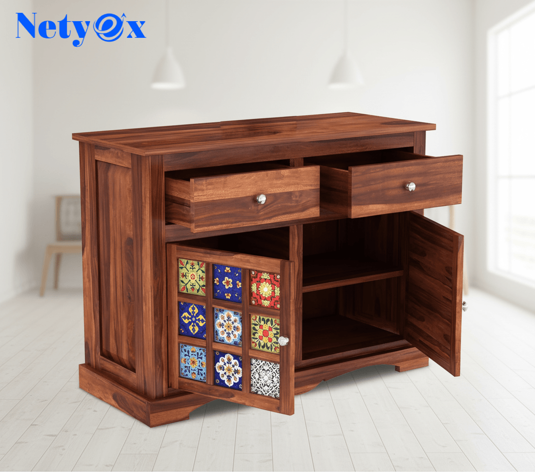 Sheesham Wood Wooden Cabinet Sideboard with 2 Drawers