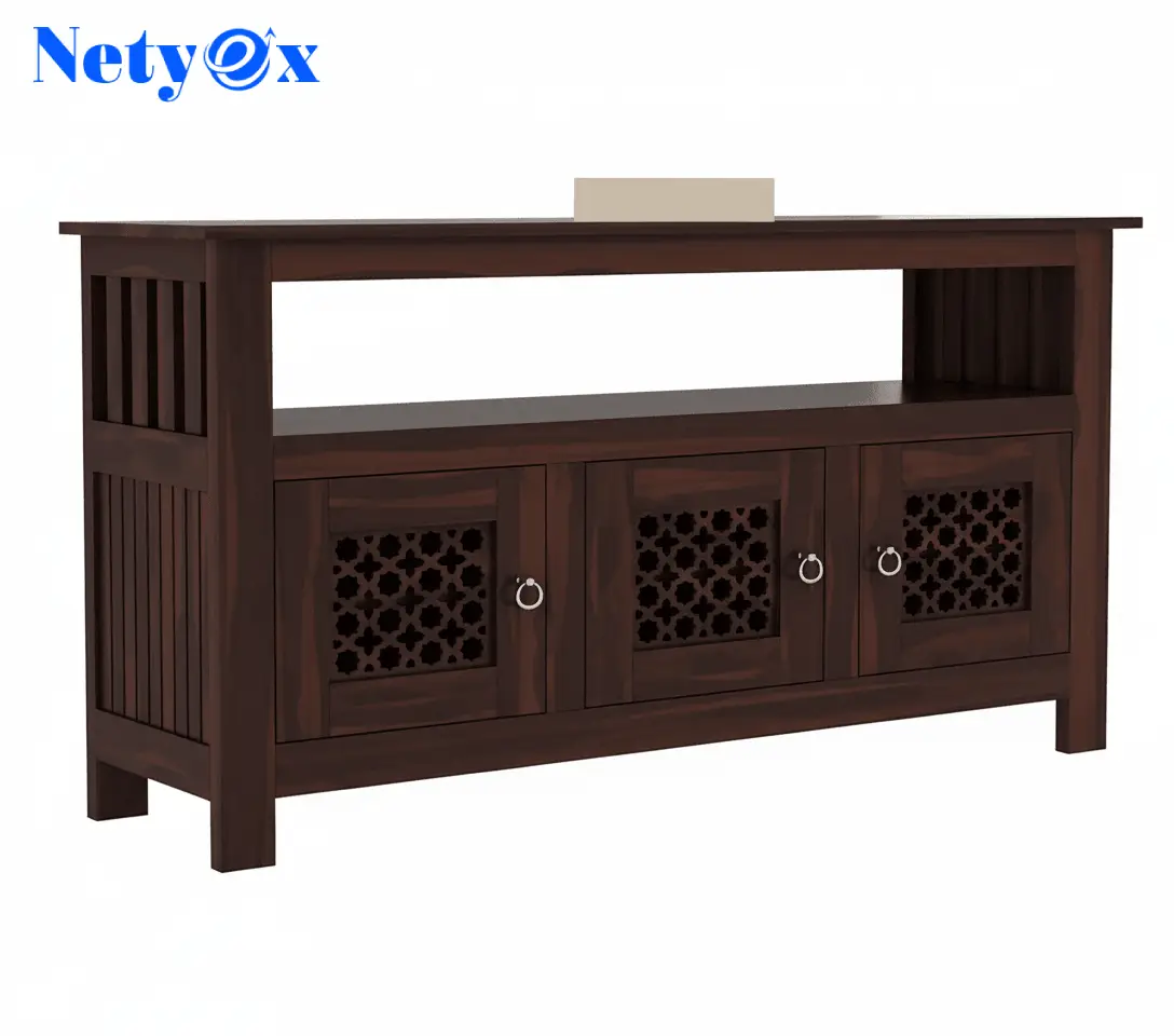 Solid Wooden Cabinet Sideboard with 6 Shelves and 3-Door Storage