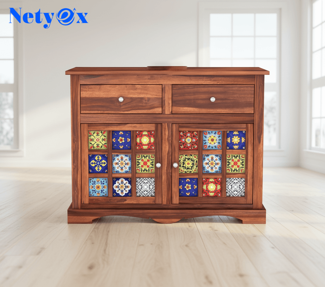 Sheesham Wood Wooden Cabinet Sideboard with 2 Drawers