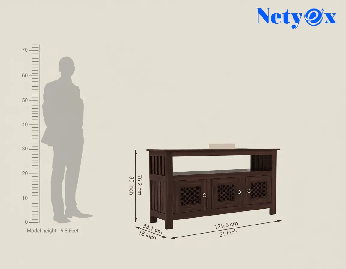 Solid Wooden Cabinet Sideboard with 6 Shelves and 3-Door Storage