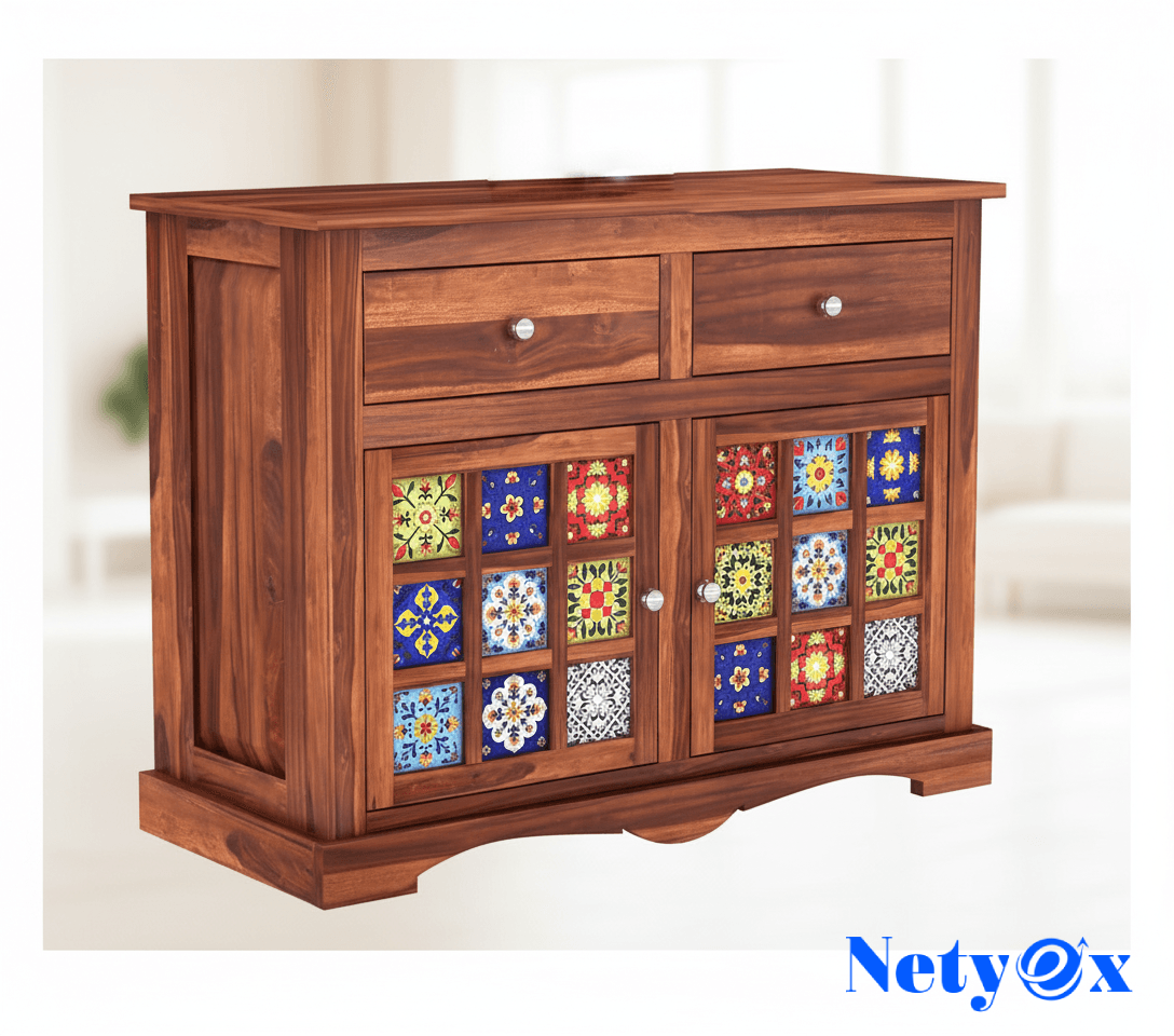 Sheesham Wood Wooden Cabinet Sideboard with 2 Drawers