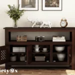 Solid Wooden Cabinet Sideboard with 6 Shelves and 3-Door Storage