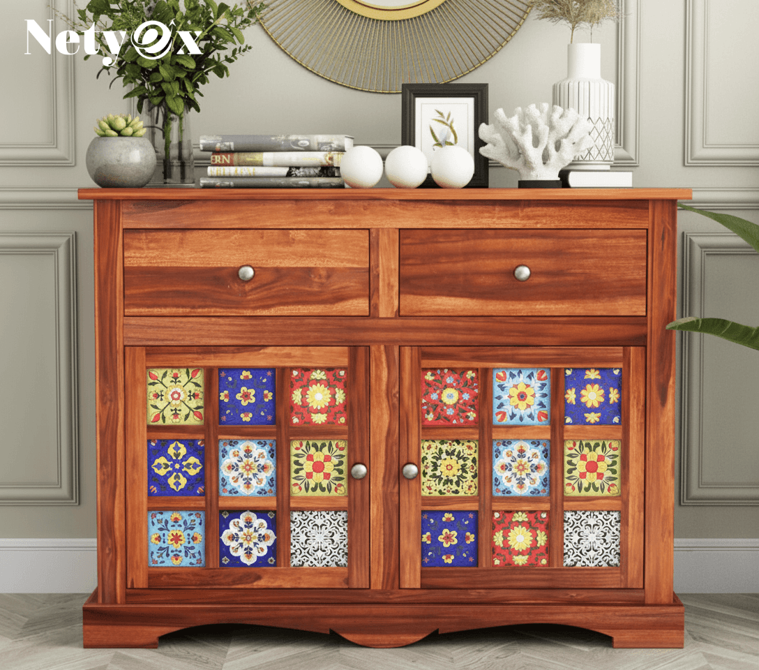 Sheesham Wood Wooden Cabinet Sideboard with 2 Drawers