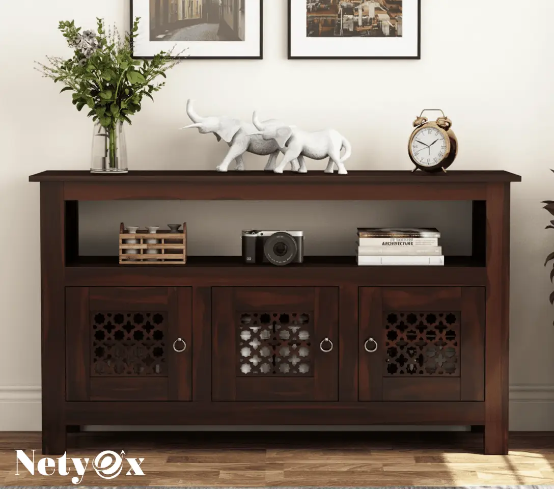 Solid Wooden Cabinet Sideboard with 6 Shelves and 3-Door Storage