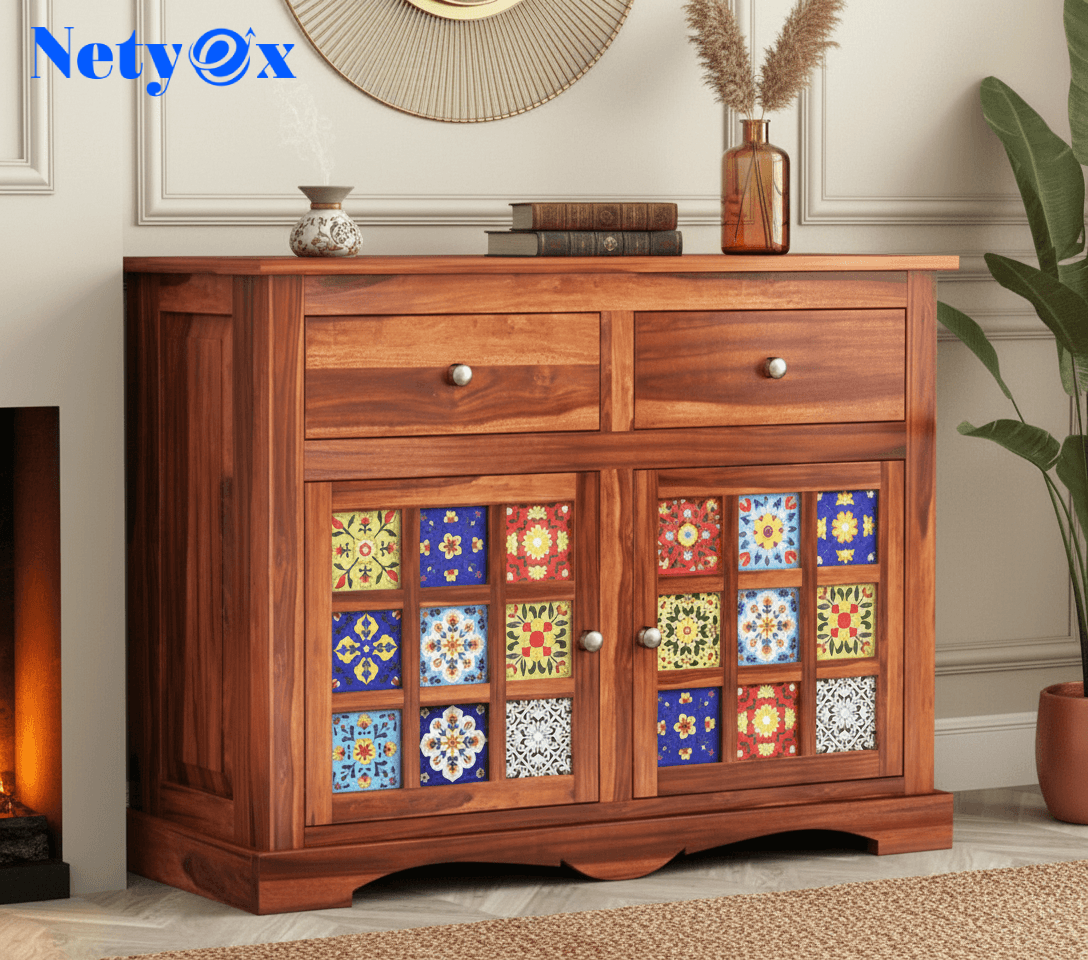 Sheesham Wood Wooden Cabinet Sideboard with 2 Drawers