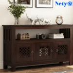 Solid Wooden Cabinet Sideboard with 6 Shelves and 3-Door Storage