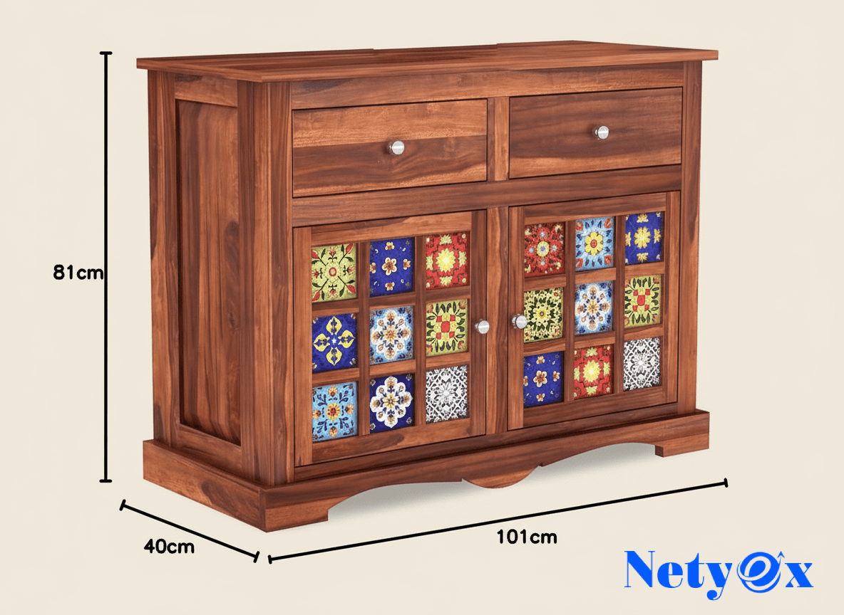 Sheesham Wood Wooden Cabinet Sideboard with 2 Drawers