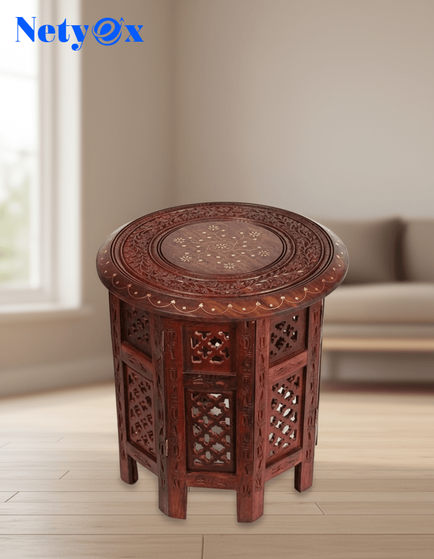 Wooden End Table Antique Wooden Round Shape Legged Stool