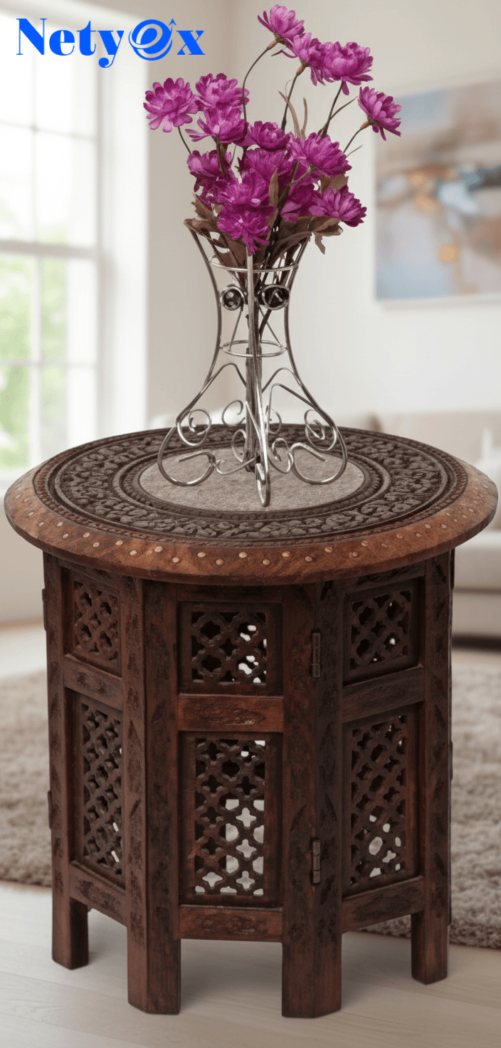 Wooden End Table Antique Wooden Round Shape Legged Stool
