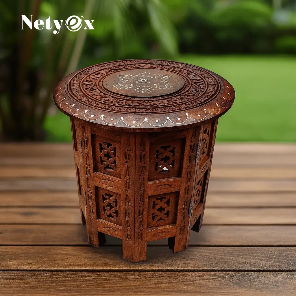 Wooden End Table Antique Wooden Round Shape Legged Stool