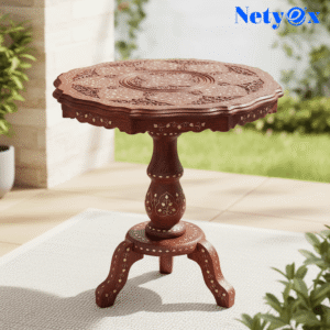 Wooden Round Side Coffee Table with Brass, Outdoor