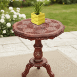 Wooden Round Side Coffee Table with Brass, Outdoor