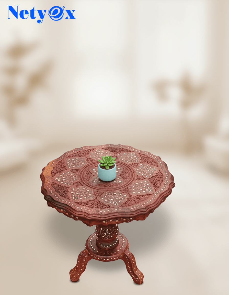 Wooden Round Side Coffee Table with Brass, Outdoor