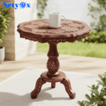 Wooden Round Side Coffee Table with Brass, Outdoor