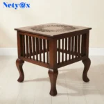 Wooden Stool Side Table Brown Antique Finish