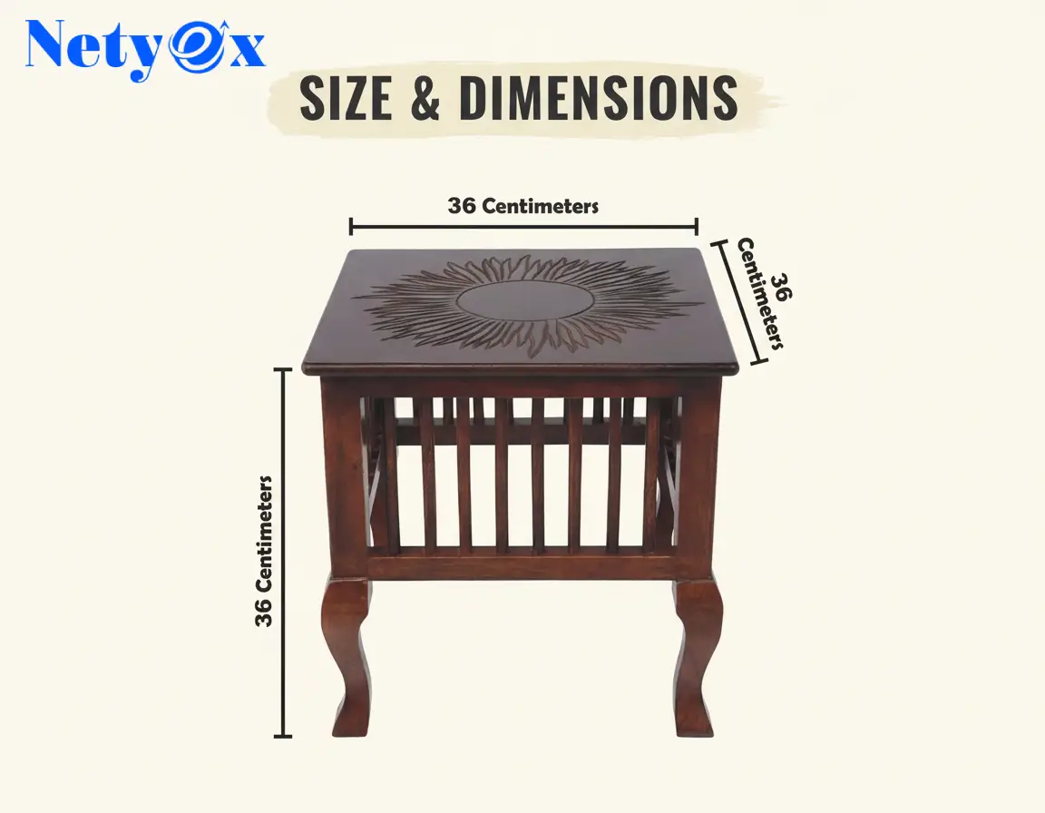 Wooden Stool Side Table Brown Antique Finish