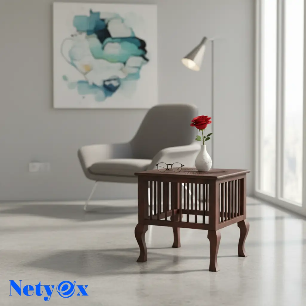 Wooden Stool Side Table Brown Antique Finish