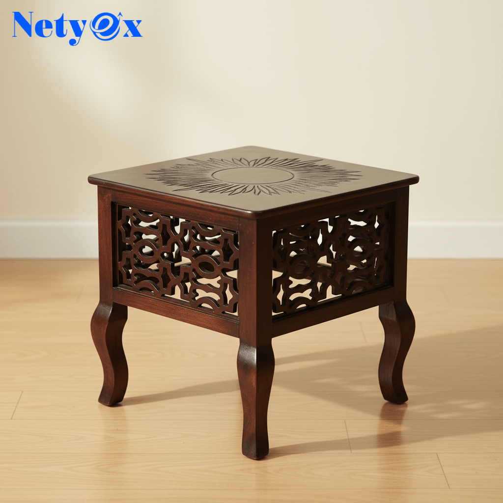 Beautiful Handmade Wooden Stool with an Antique Brown Finish