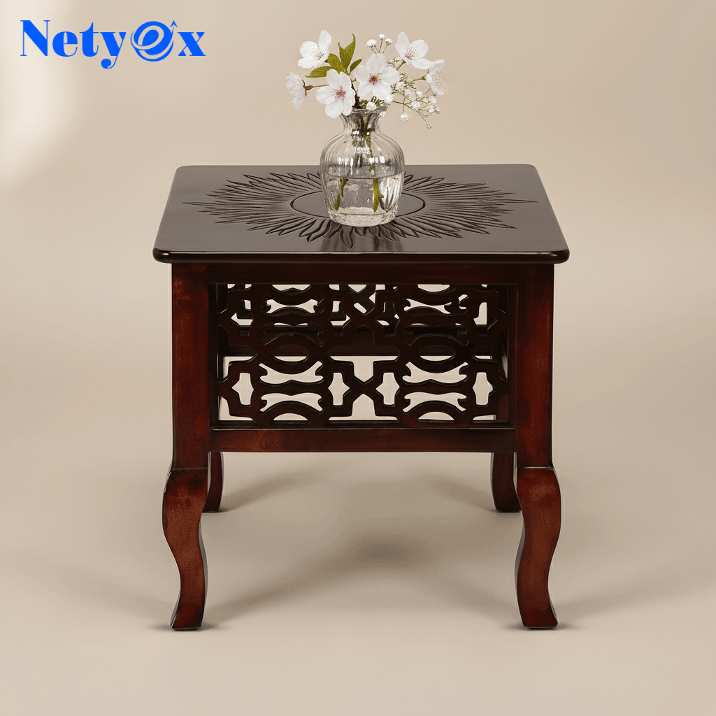 Beautiful Handmade Wooden Stool with an Antique Brown Finish