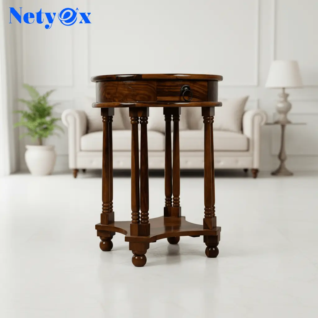Solid Sheesham Wood Round Telephonic Side Table