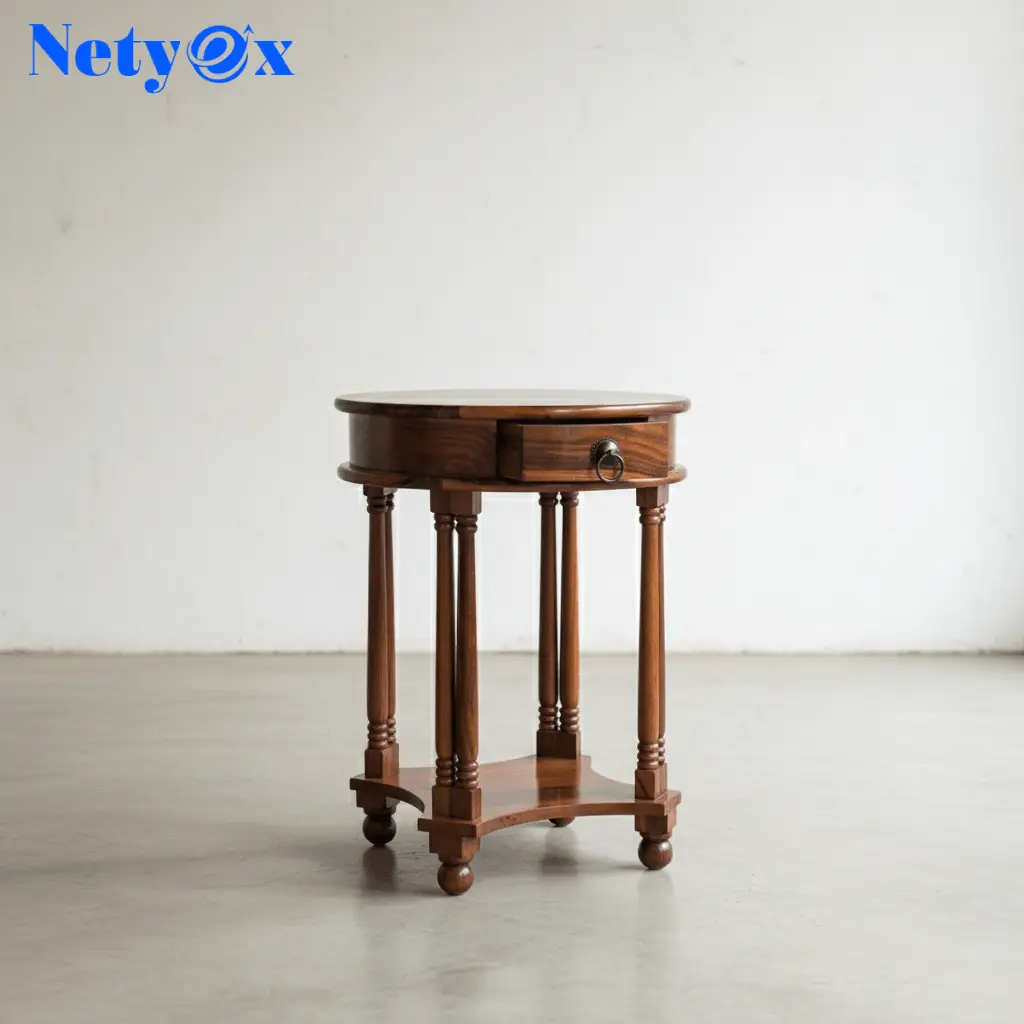 Solid Sheesham Wood Round Telephonic Side Table