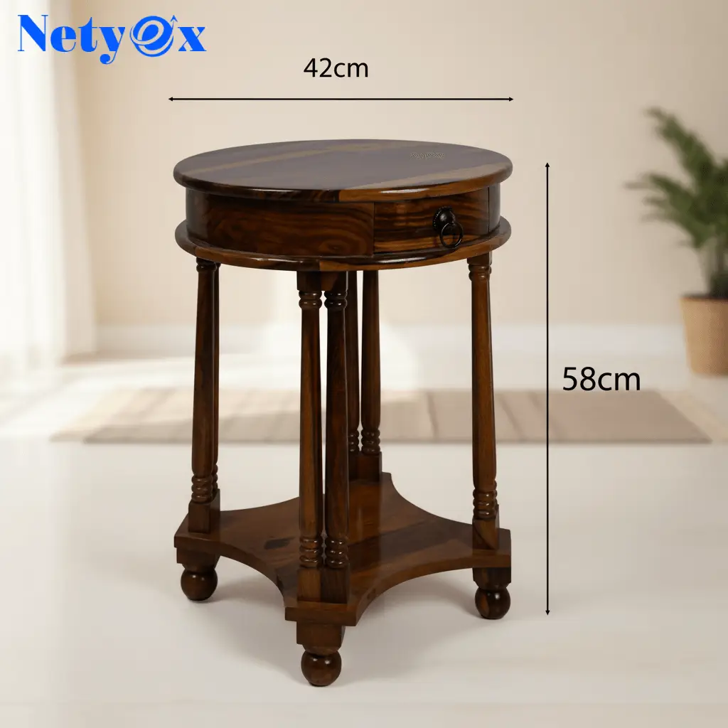 Solid Sheesham Wood Round Telephonic Side Table