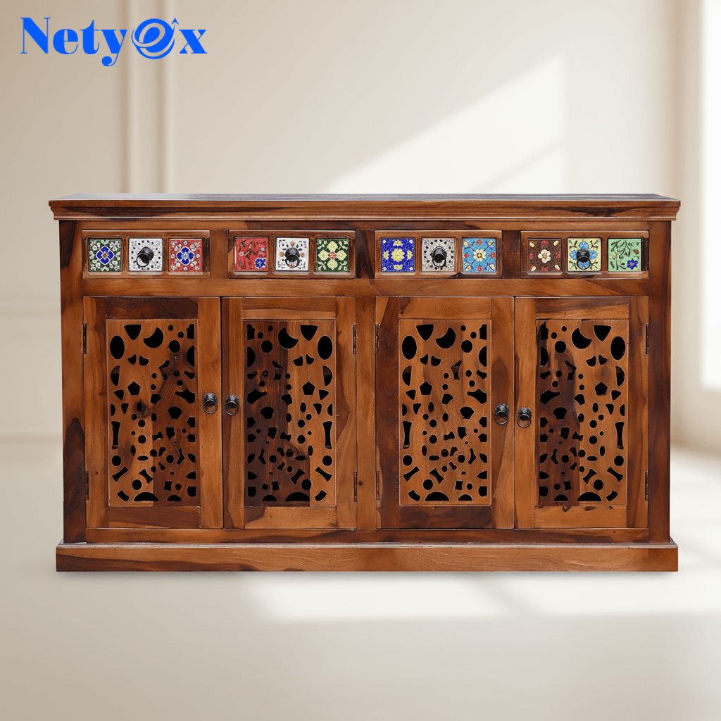 Solid Sheesham Wood Sideboard TV Cabinet for Living Room