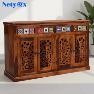 Solid Sheesham Wood Sideboard TV Cabinet for Living Room