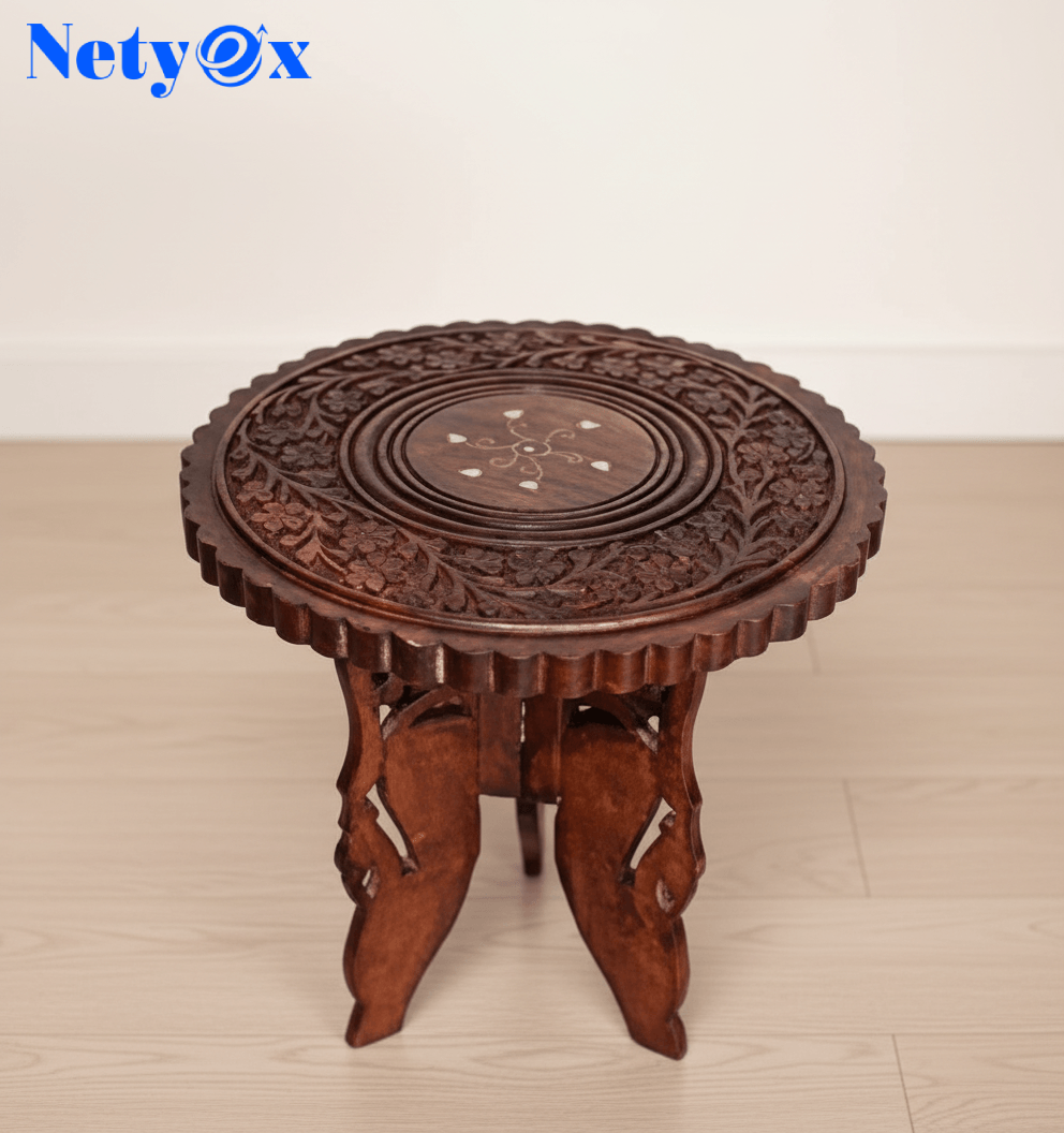 Wooden Hand-Crafted Folding Side Stool for Living Room and Office