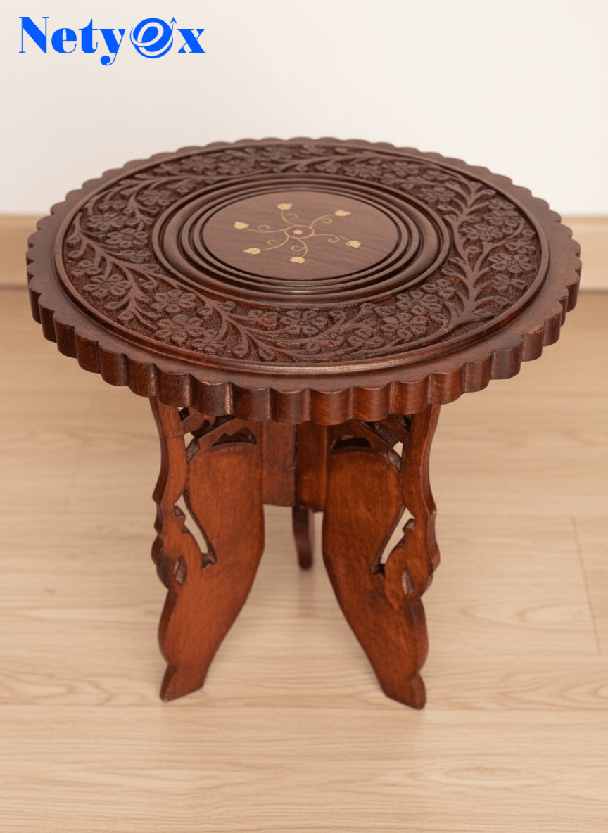 Wooden Hand-Crafted Folding Side Stool for Living Room and Office