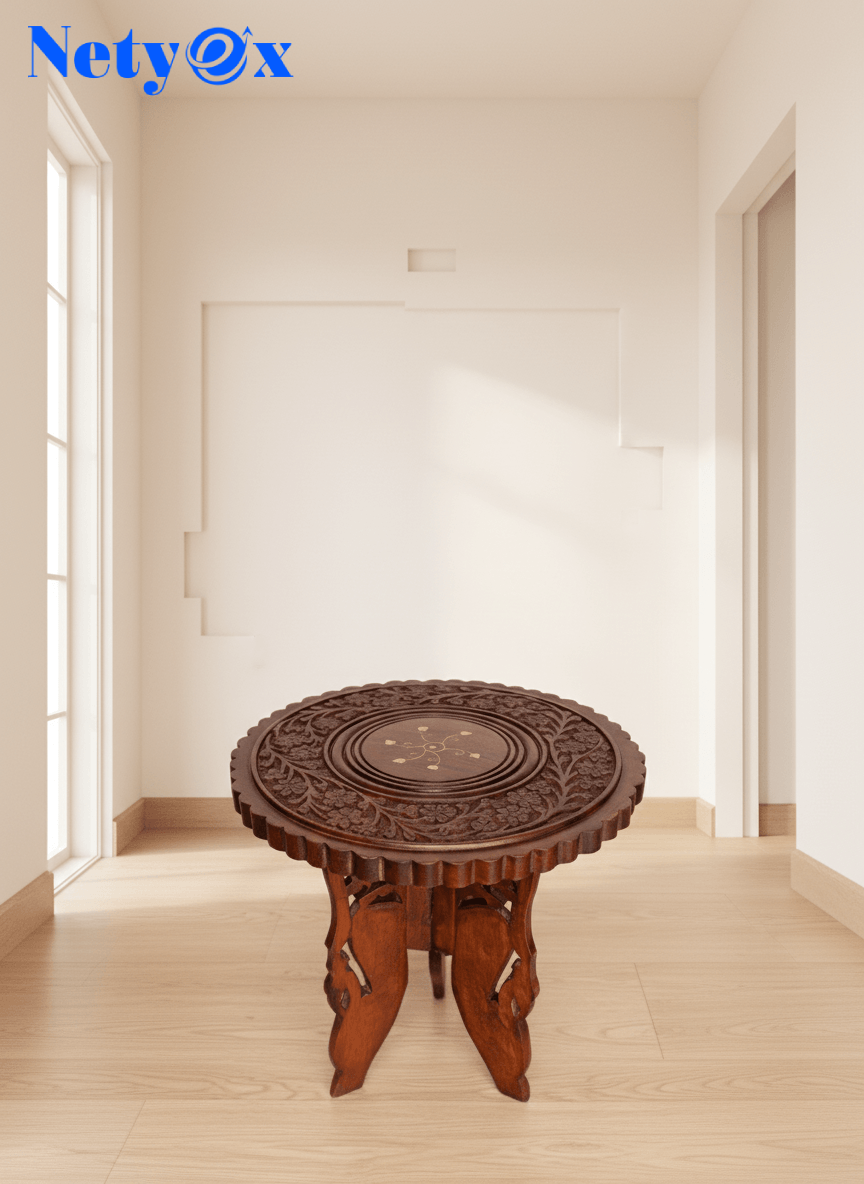 Wooden Hand-Crafted Folding Side Stool for Living Room and Office