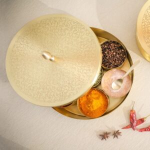6-Inch Brass Spice Box with Spoon