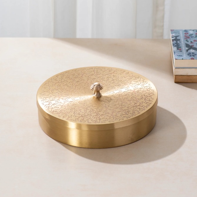 6-Inch Brass Spice Box with Spoon