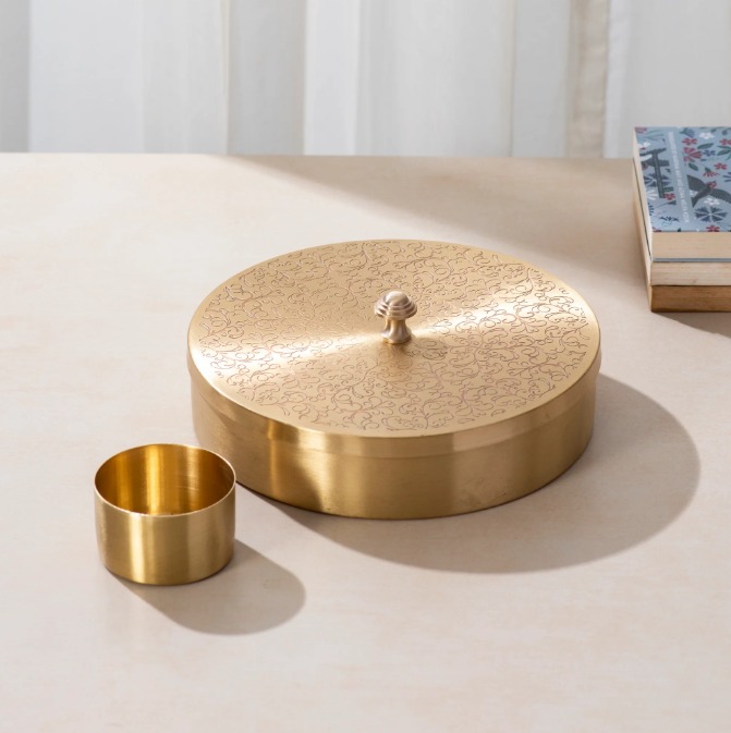 6-Inch Brass Spice Box with Spoon