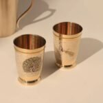 Brass Engraved Peacock Glass Set
