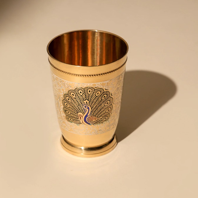 Brass Engraved Peacock Glass Set