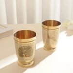 Brass Engraved Peacock Glass Set