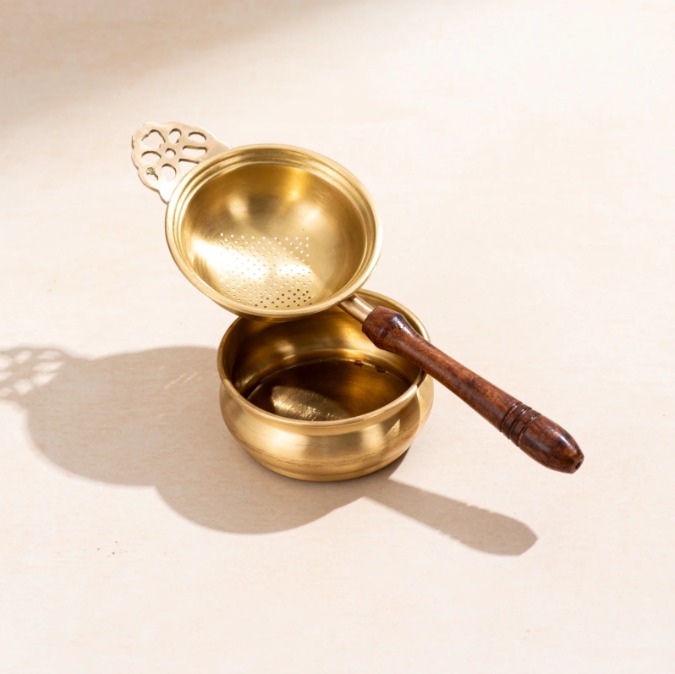 Brass Tea Strainer with Matching Bowl