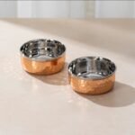 Copper Steel Thali Set with Shiny Curved Look