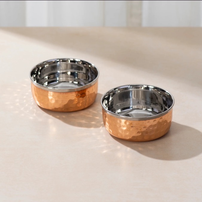 Copper Steel Thali Set with Shiny Curved Look