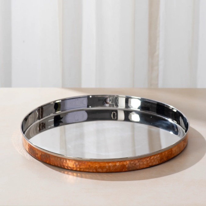 Copper Steel Thali Set with Shiny Curved Look