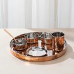 Copper Steel Thali Set with Shiny Curved Look