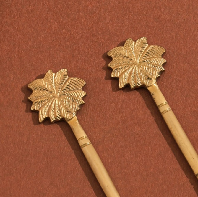 Handcrafted Brass Butter Knife with Leaf Motif Handle