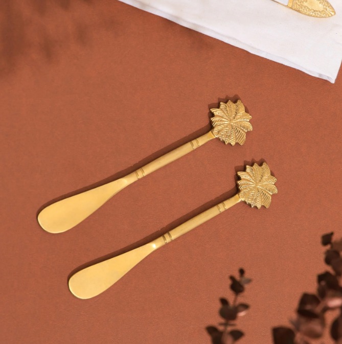 Handcrafted Brass Butter Knife with Leaf Motif Handle