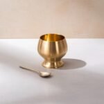 Handcrafted Brass Dessert Bowl with Spoon – Oreo Pattern Design