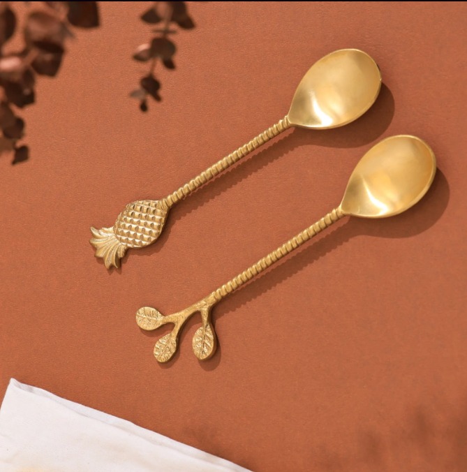 Handcrafted Brass Spoon Set with Nature-Inspired Design