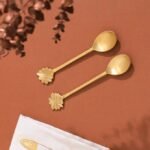 Premium Brass Spoon Set Featuring Elegant Leaf Motif Handles