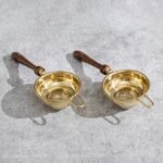 Premium Brass Tea Strainer Duo with Polished Wooden Handles